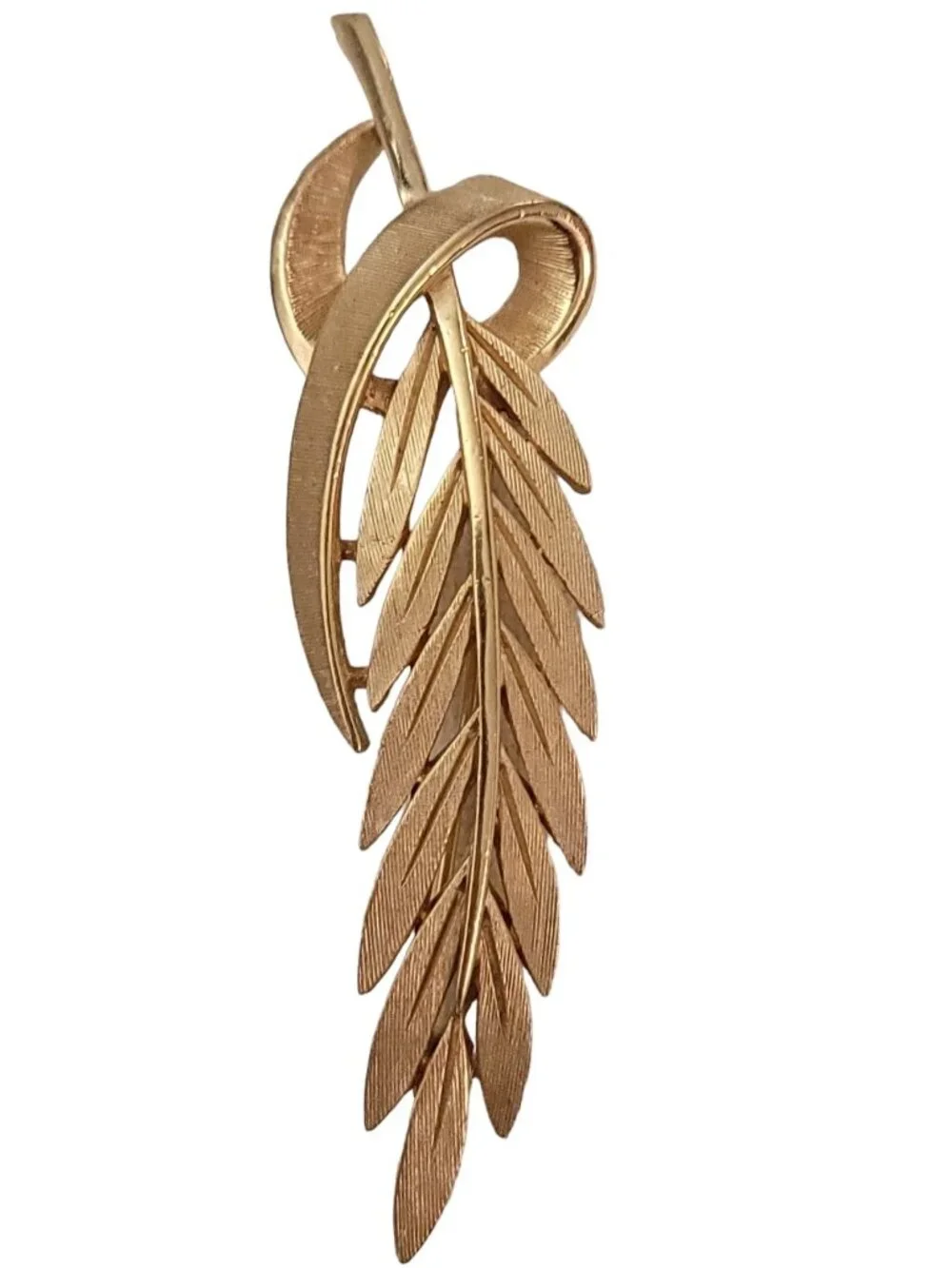 Trifari Crown Over T Gold Tone Laurel Leaf Ribbon Brooch Pin, Signed K898